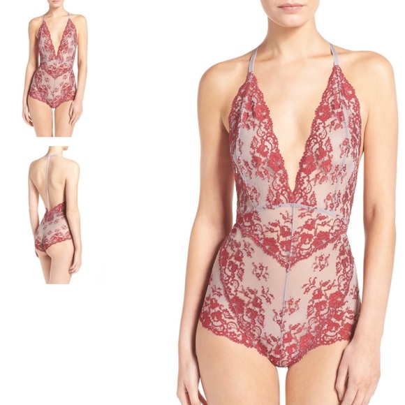 Free People Other - Free People Too Cute To Handle Bodysuit, Grey&Red